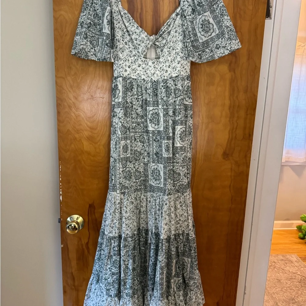 Abercrombie & Fitch Sage Green and White Boho Maxi Dress